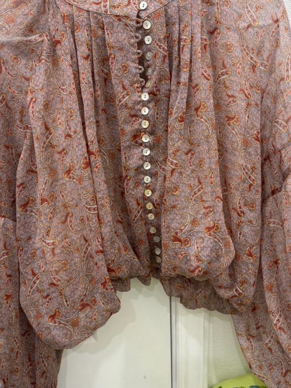Zara Paisley Button-Front Blouse